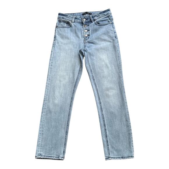 Prana Denim - prAna Jeans Womens Size 2 Blue Straight Mid Rise Distressed Organic Button Fly